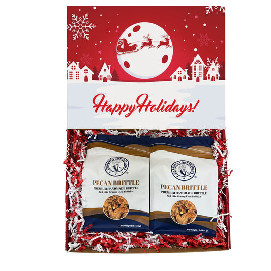 Christmas Holiday Gift Box Caramel Popcorn Peanut Popcorn Cashew Popcorn Pecan Popcorn Peanut Brittle Cashew Brittle Pecan Brittle Granny's Confections