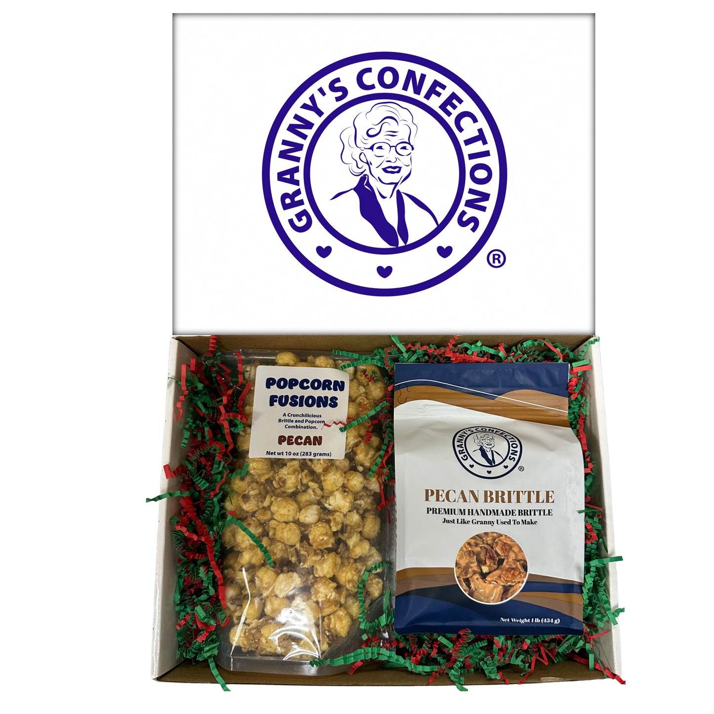 Christmas Holiday Gift Box Caramel Popcorn Peanut Popcorn Cashew Popcorn Pecan Popcorn Peanut Brittle Cashew Brittle Pecan Brittle Granny's Confections