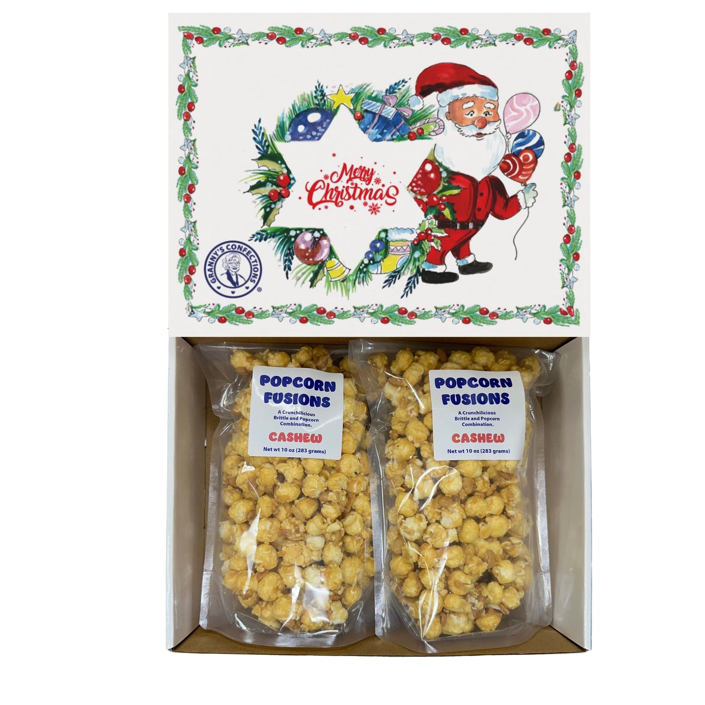 Christmas Holiday Gift Box Caramel Popcorn Peanut Popcorn Cashew Popcorn Pecan Popcorn Granny's Confections