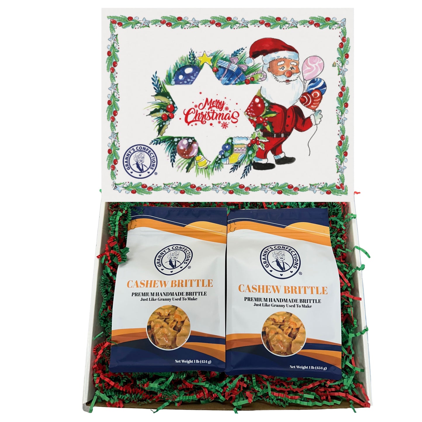 Christmas Holiday Gift Box Caramel Popcorn Peanut Popcorn Cashew Popcorn Pecan Popcorn Peanut Brittle Cashew Brittle Pecan Brittle Granny's Confections