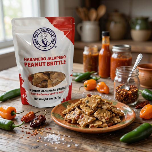 Confiseries de grand-mère, croquant aux arachides, piment habanero et jalapeño fait main - Sachet de 170 g (croquant aux arachides, piment habanero et jalapeño)