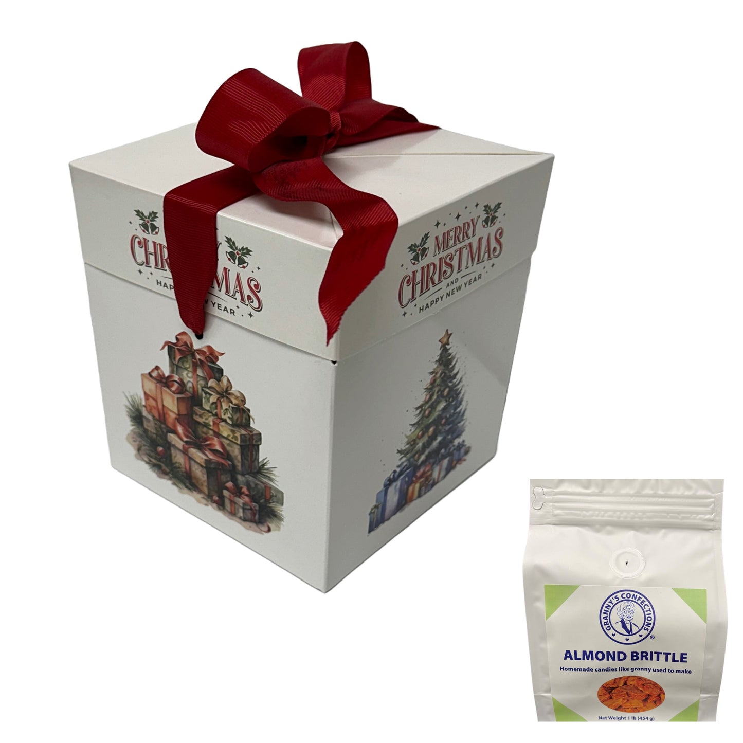 Granny’s Confections Nostalgic White Gift Box With 2 Pounds of Brittle - Perfect Christmas Gift Almond Brittle