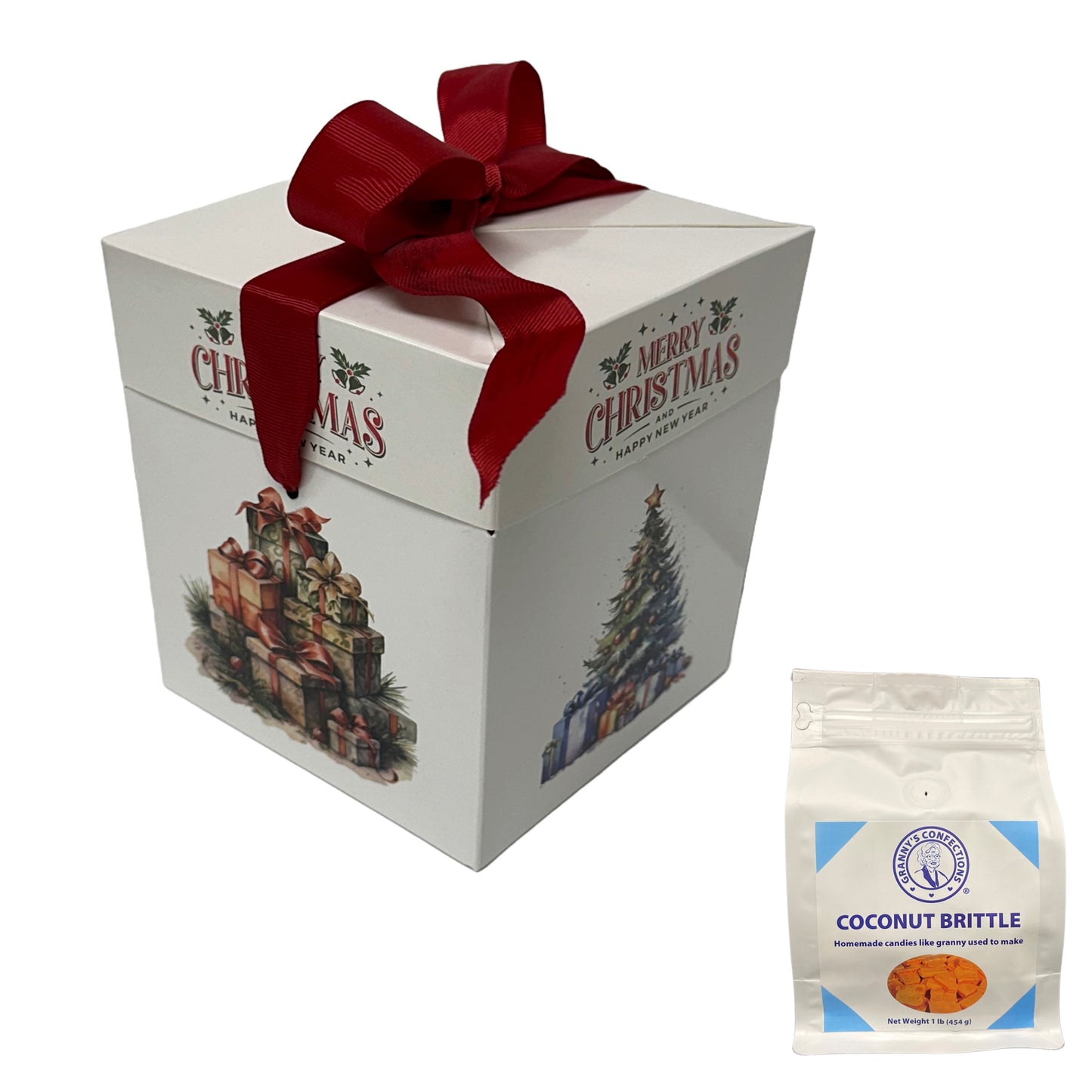 Granny’s Confections Nostalgic White Gift Box With 2 Pounds of Brittle - Perfect Christmas Gift Coconut Brittle
