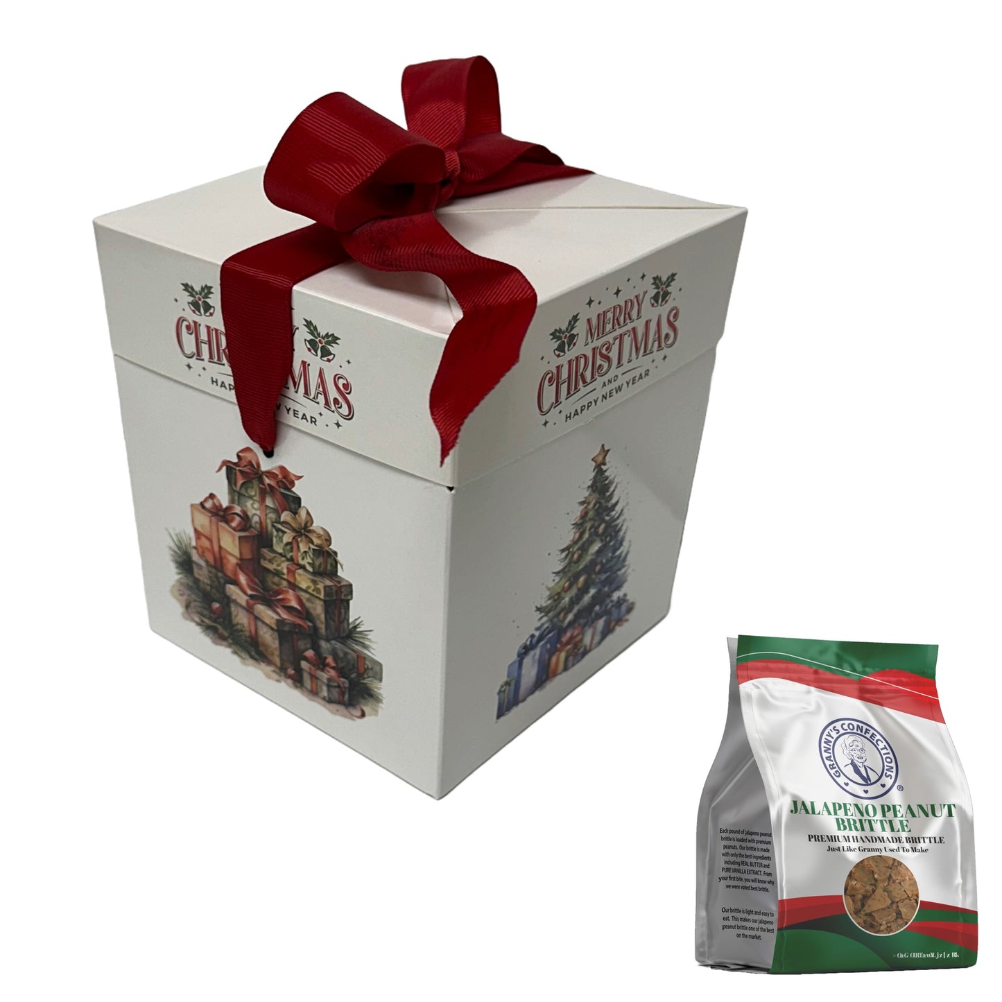 Granny’s Confections Nostalgic White Gift Box With 2 Pounds of Brittle - Perfect Christmas Gift Jalapeno Peanut Brittle