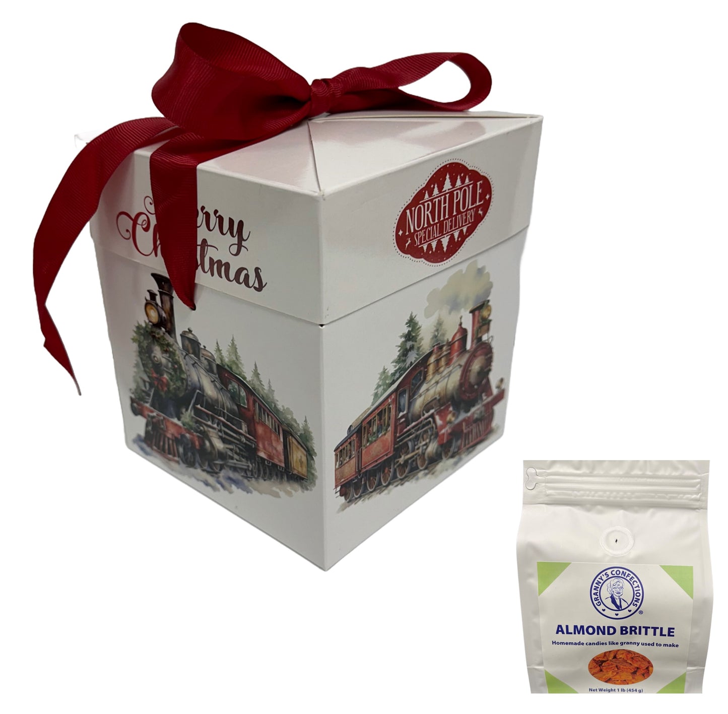 Granny’s Confections Holiday Train Gift Box With 2 Pounds of Brittle - Perfect Christmas Gift Almond Brittle