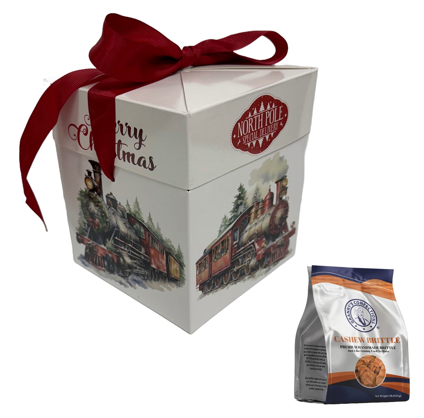 Granny’s Confections Holiday Train Gift Box With 2 Pounds of Brittle - Perfect Christmas Gift Cashew Brittle
