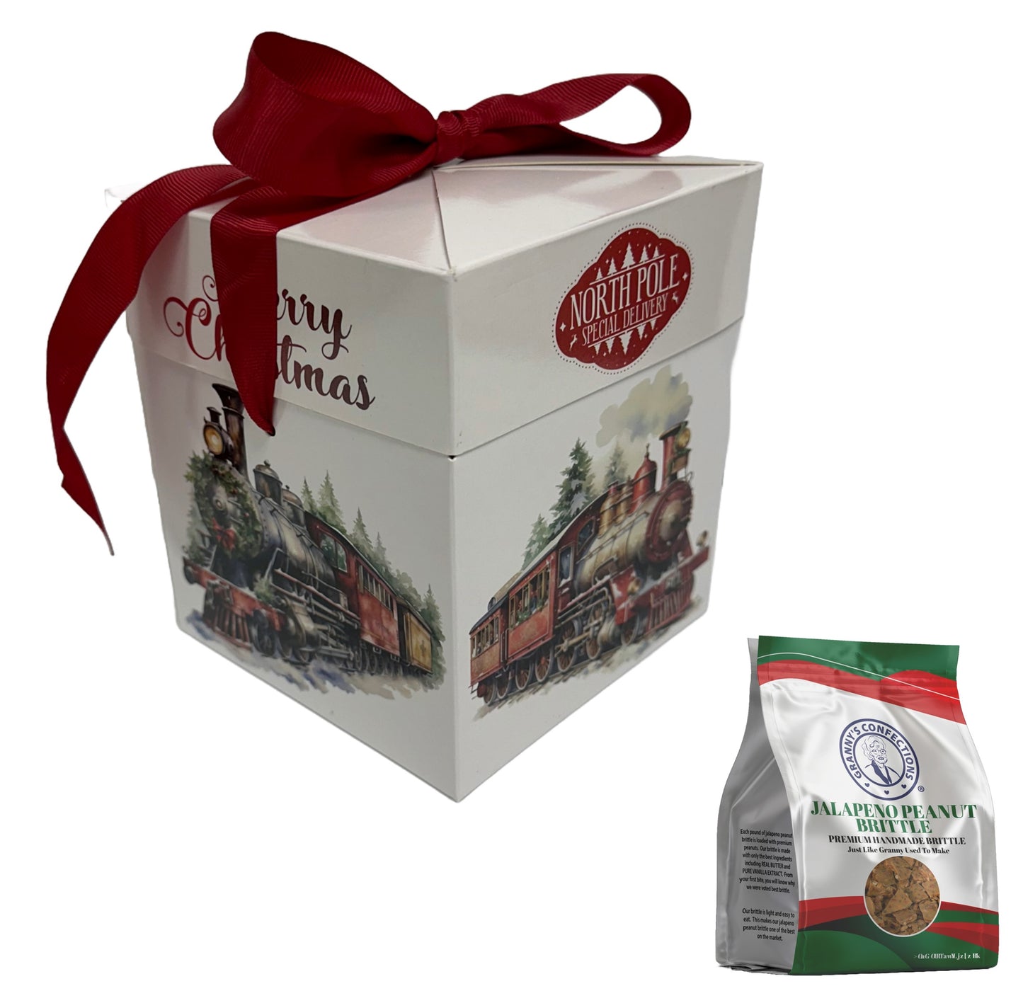 Granny’s Confections Holiday Train Gift Box With 2 Pounds of Brittle - Perfect Christmas Gift Jalapeno Peanut Brittle